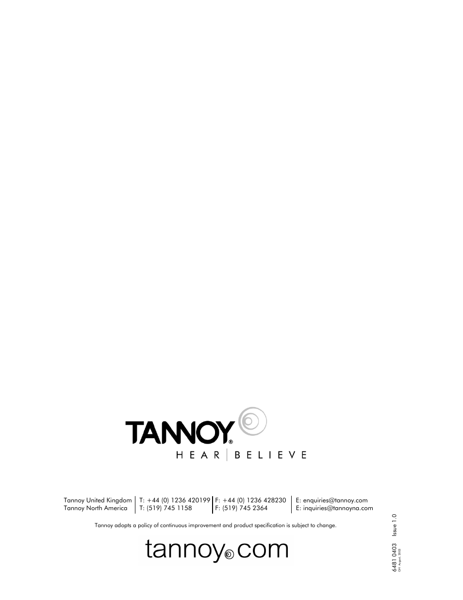 Tannoy V12 HP User Manual | Page 19 / 19