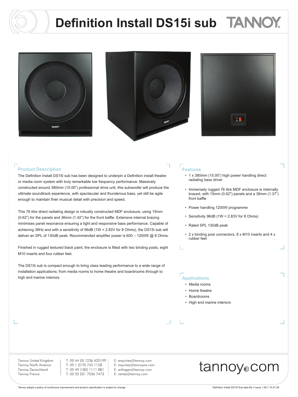Tannoy DS15i User Manual | 6 pages