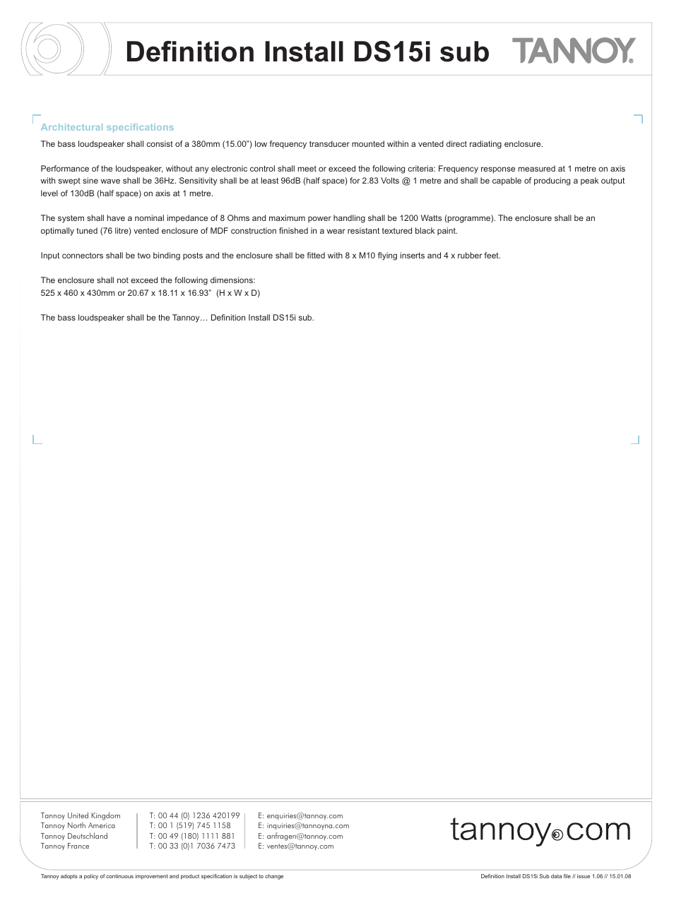 Definition install ds15i sub | Tannoy DS15i User Manual | Page 5 / 6