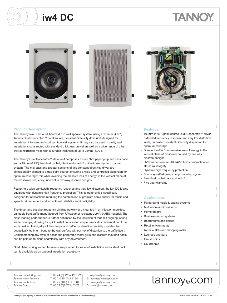 Tannoy iw4DC User Manual | 8 pages