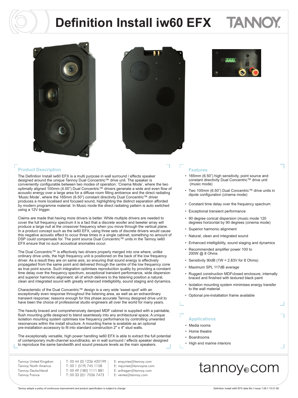 Tannoy iw60 EFX User Manual | 8 pages