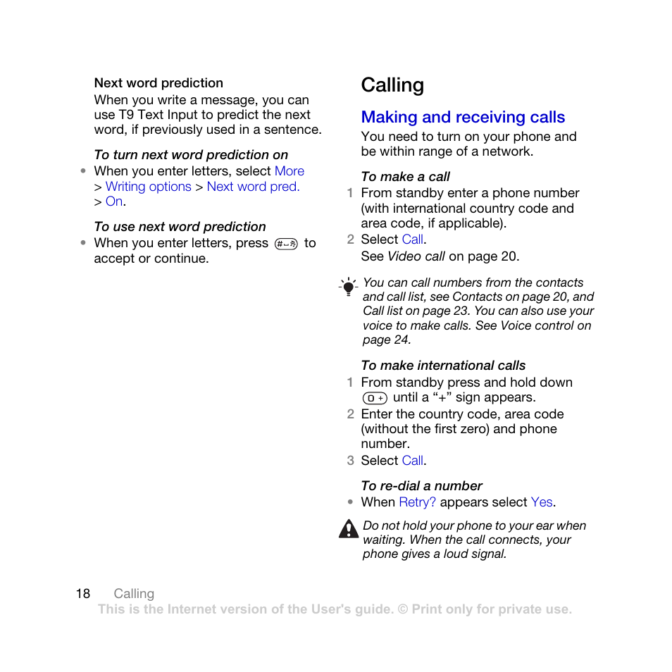 Calling, Making and receiving calls | Tannoy K770I User Manual | Page 20 / 84