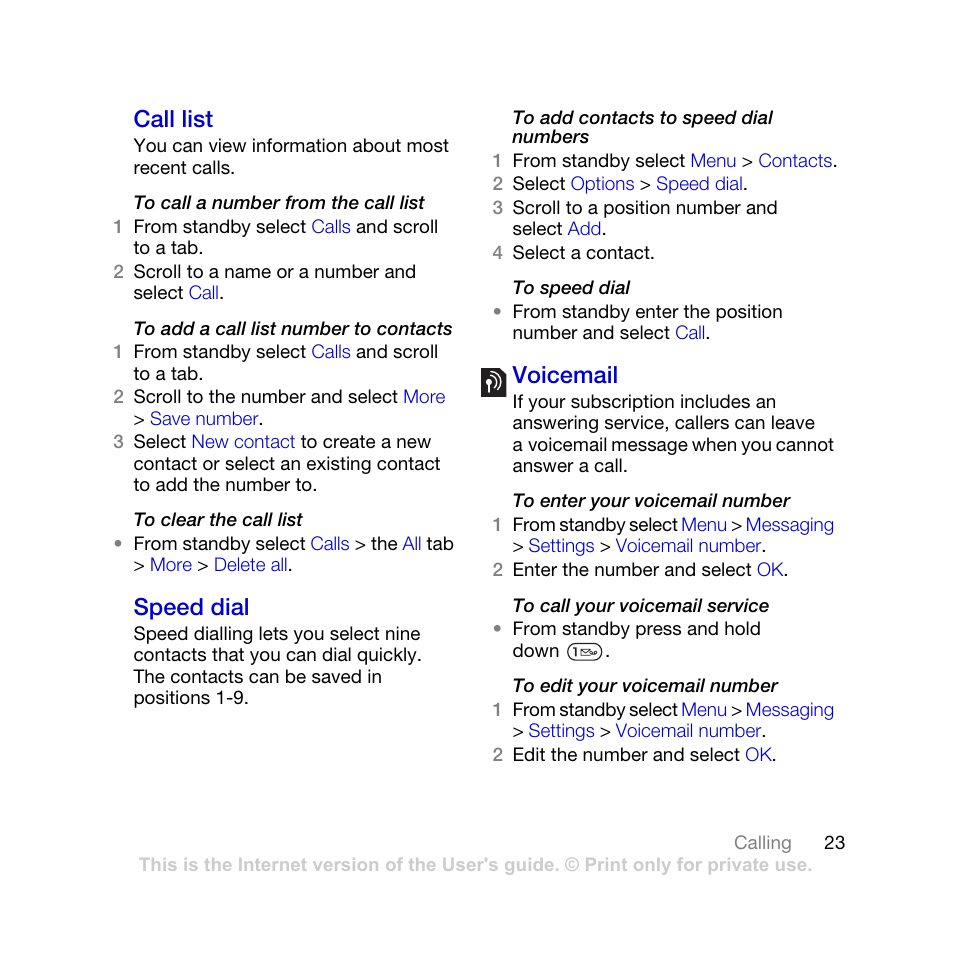 Call list speed dial voicemail, Call list, Speed dial | Voicemail | Tannoy K770I User Manual | Page 25 / 84