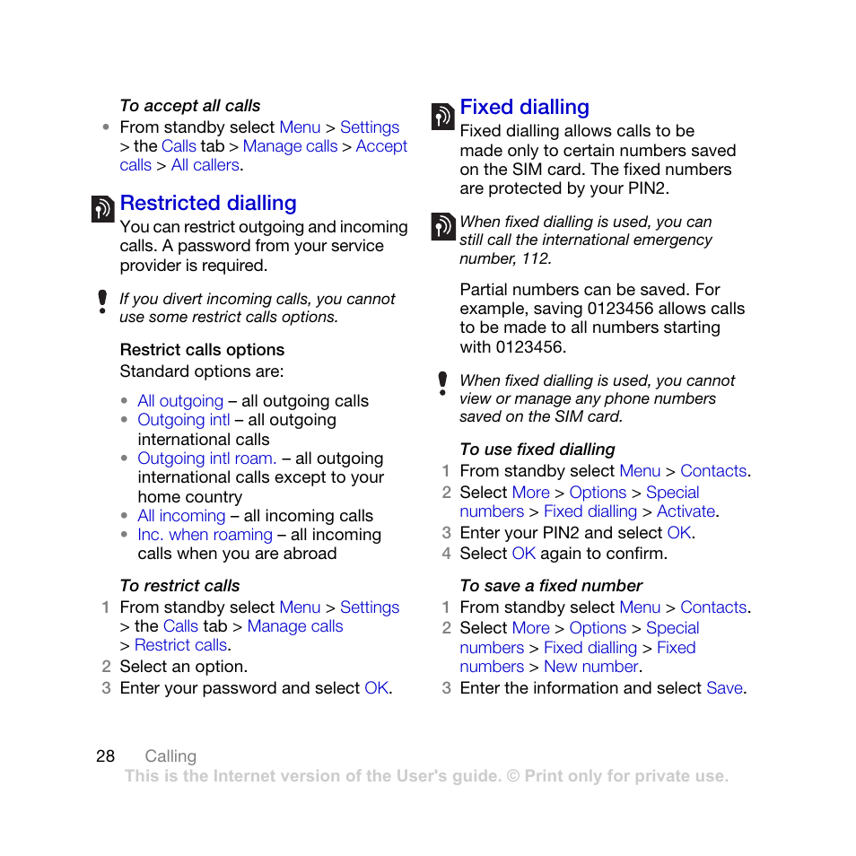 Restricted dialling fixed dialling, Restricted dialling, Fixed dialling | Tannoy K770I User Manual | Page 30 / 84