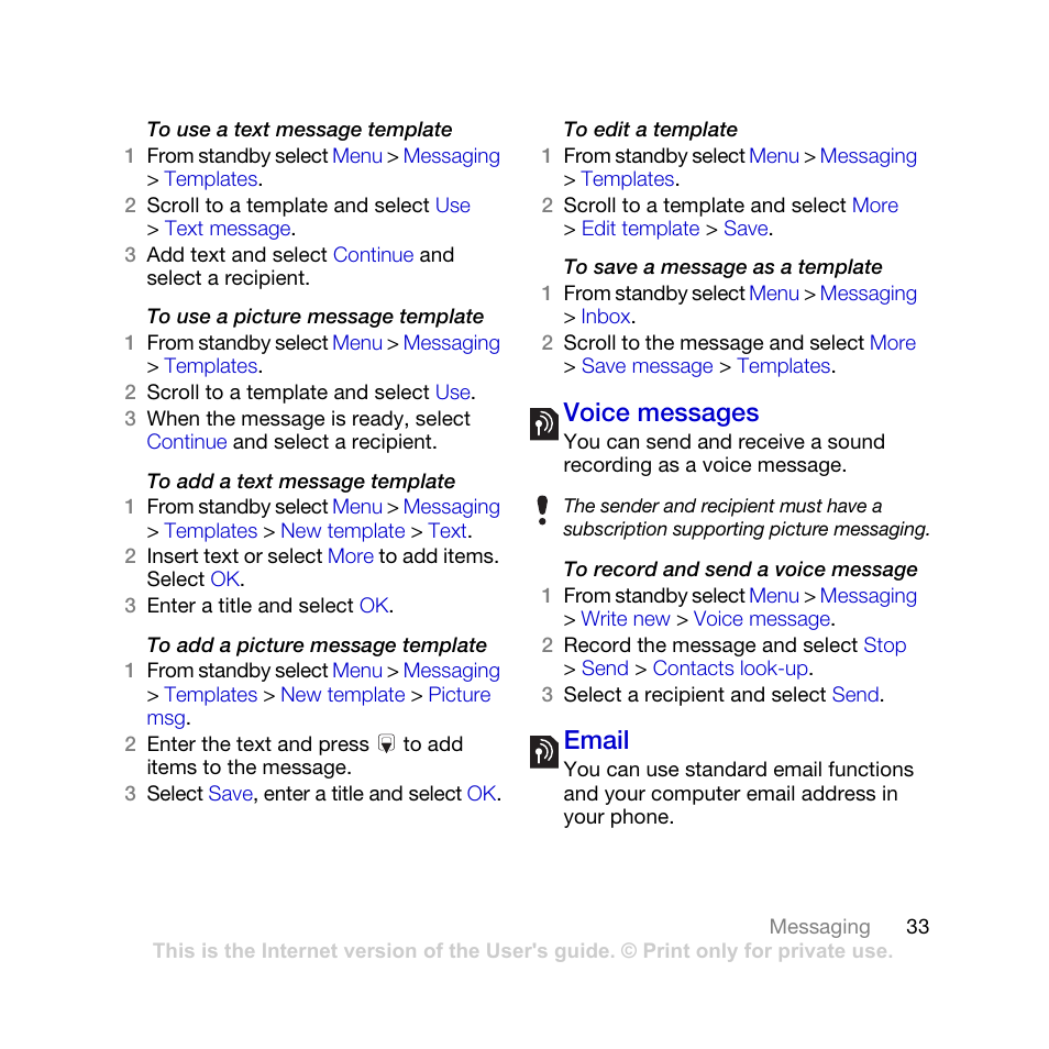 Voice messages email, Voice messages, Email | Tannoy K770I User Manual | Page 35 / 84
