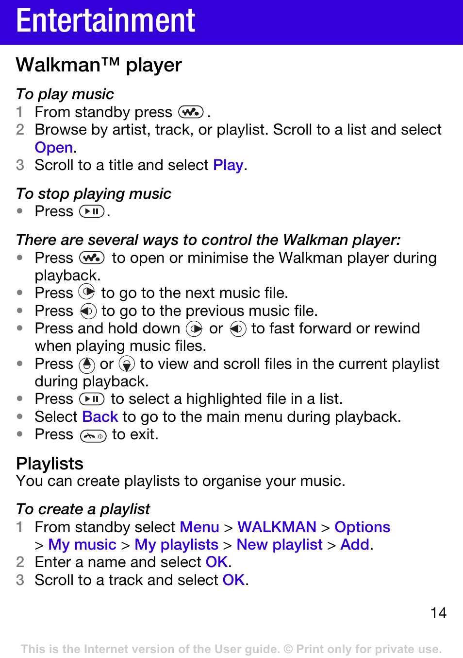 Entertainment, Ge 14, Walkman™ player | Tannoy W395 User Manual | Page 14 / 42