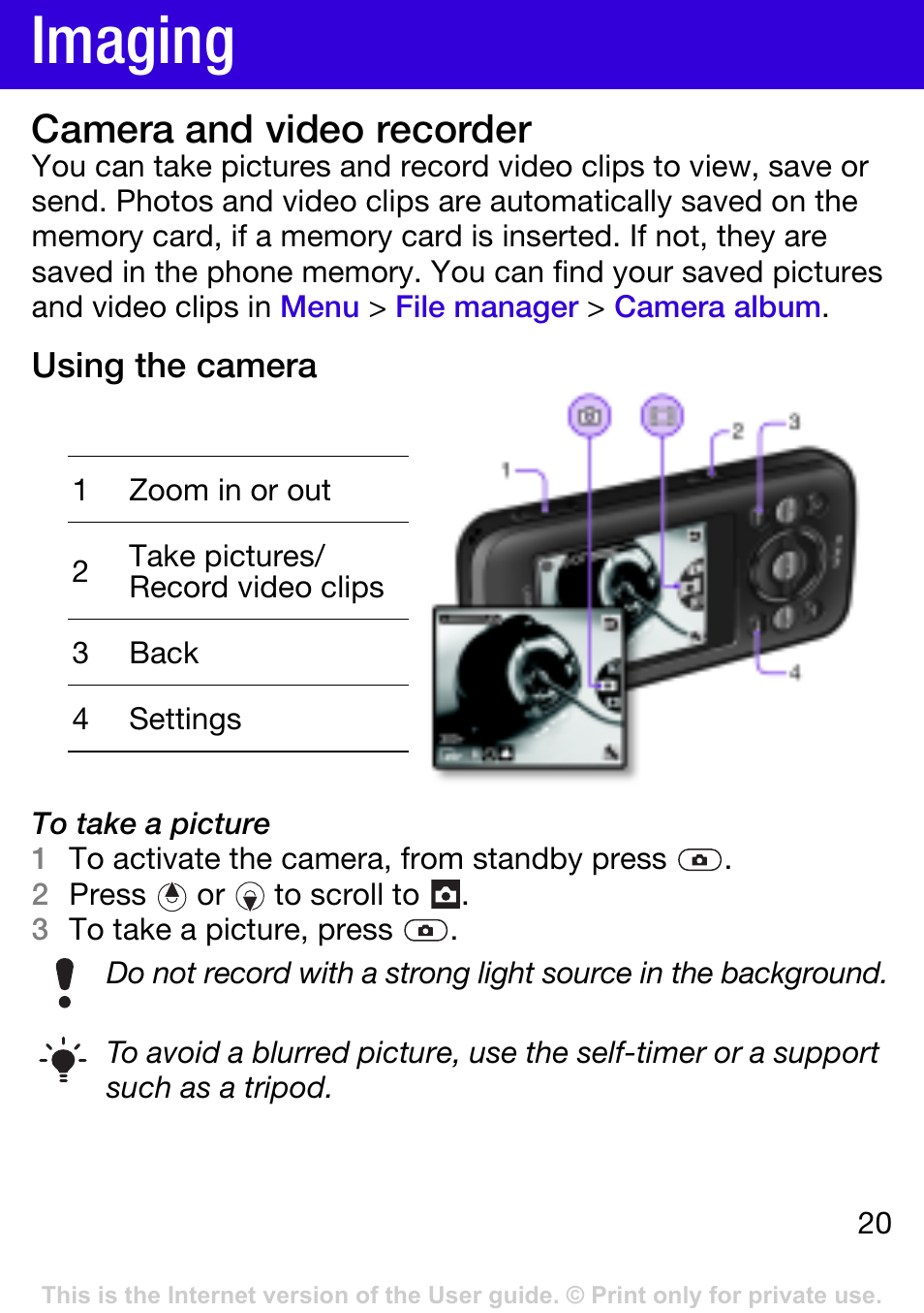 Imaging, Camera and video recorder | Tannoy W395 User Manual | Page 20 / 42