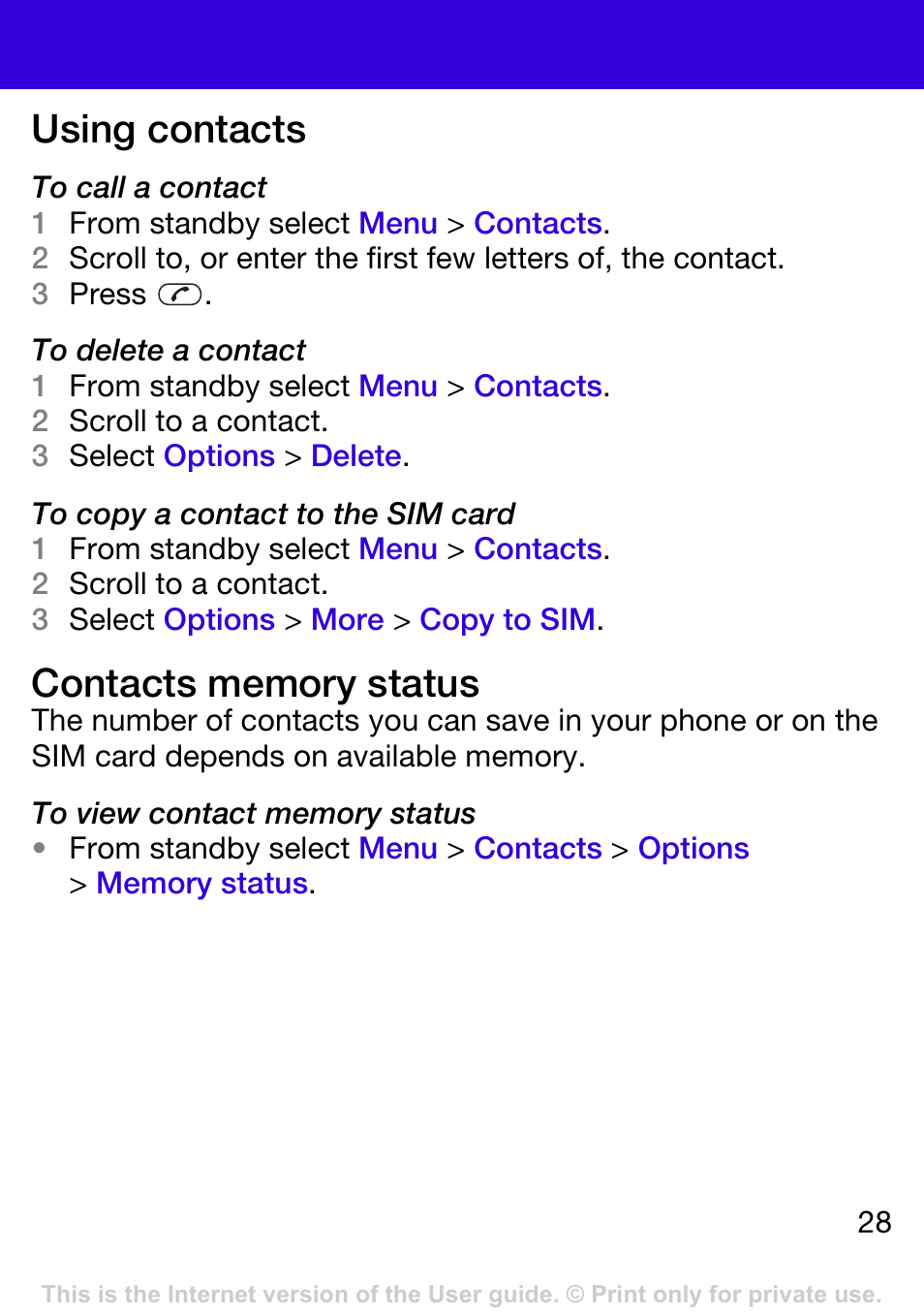 Using contacts | Tannoy W395 User Manual | Page 28 / 42