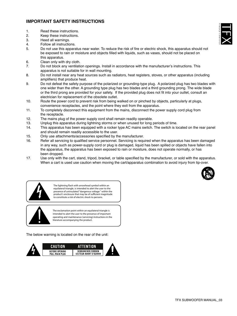 Tannoy TFX Powerd Subwoofer User Manual | Page 3 / 8