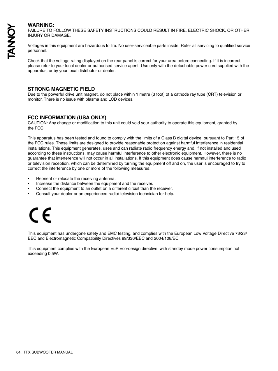 Tannoy TFX Powerd Subwoofer User Manual | Page 4 / 8