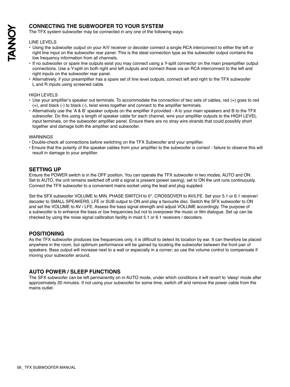 Tannoy TFX Powerd Subwoofer User Manual | Page 6 / 8