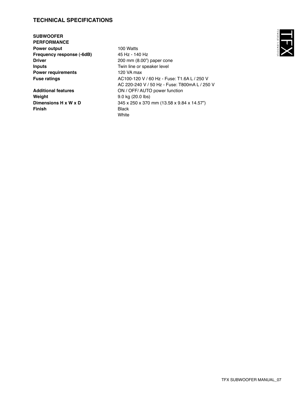 Tannoy TFX Powerd Subwoofer User Manual | Page 7 / 8