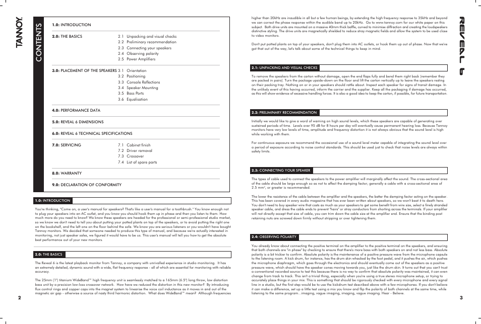 Tannoy PASSIVE STUDIO MONITORS 6 User Manual | Page 2 / 10