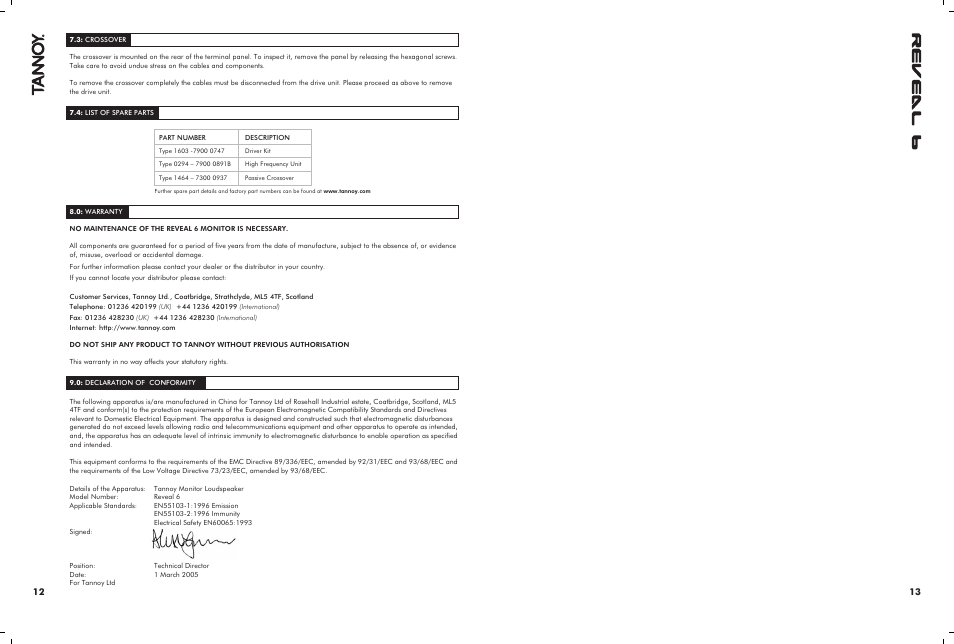 Tannoy PASSIVE STUDIO MONITORS 6 User Manual | Page 7 / 10