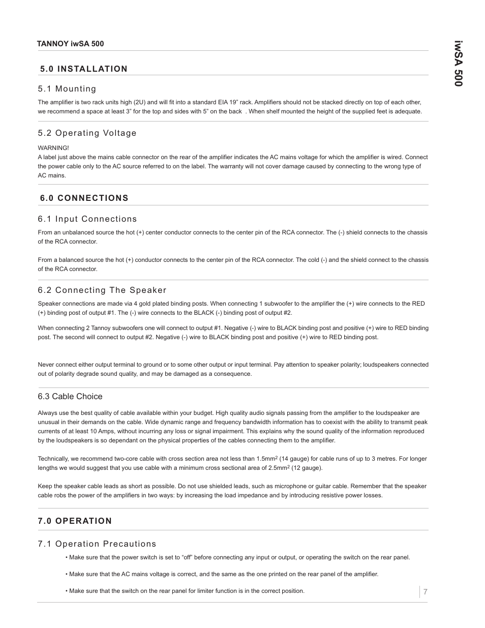 Iwsa 500 | Tannoy iwSA 500 User Manual | Page 7 / 10