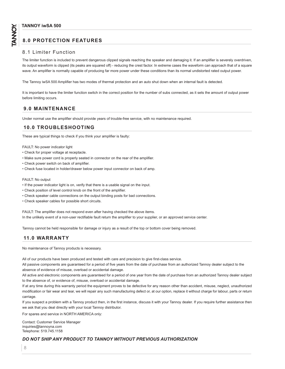 Tannoy iwSA 500 User Manual | Page 8 / 10