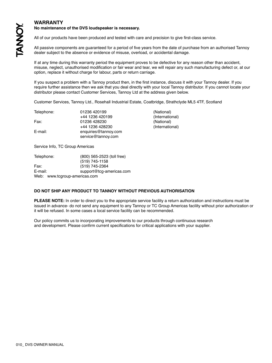 Tannoy DVS Series User Manual | Page 10 / 12