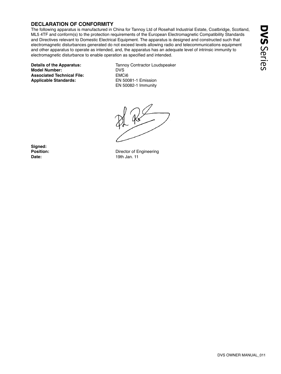 Series | Tannoy DVS Series User Manual | Page 11 / 12
