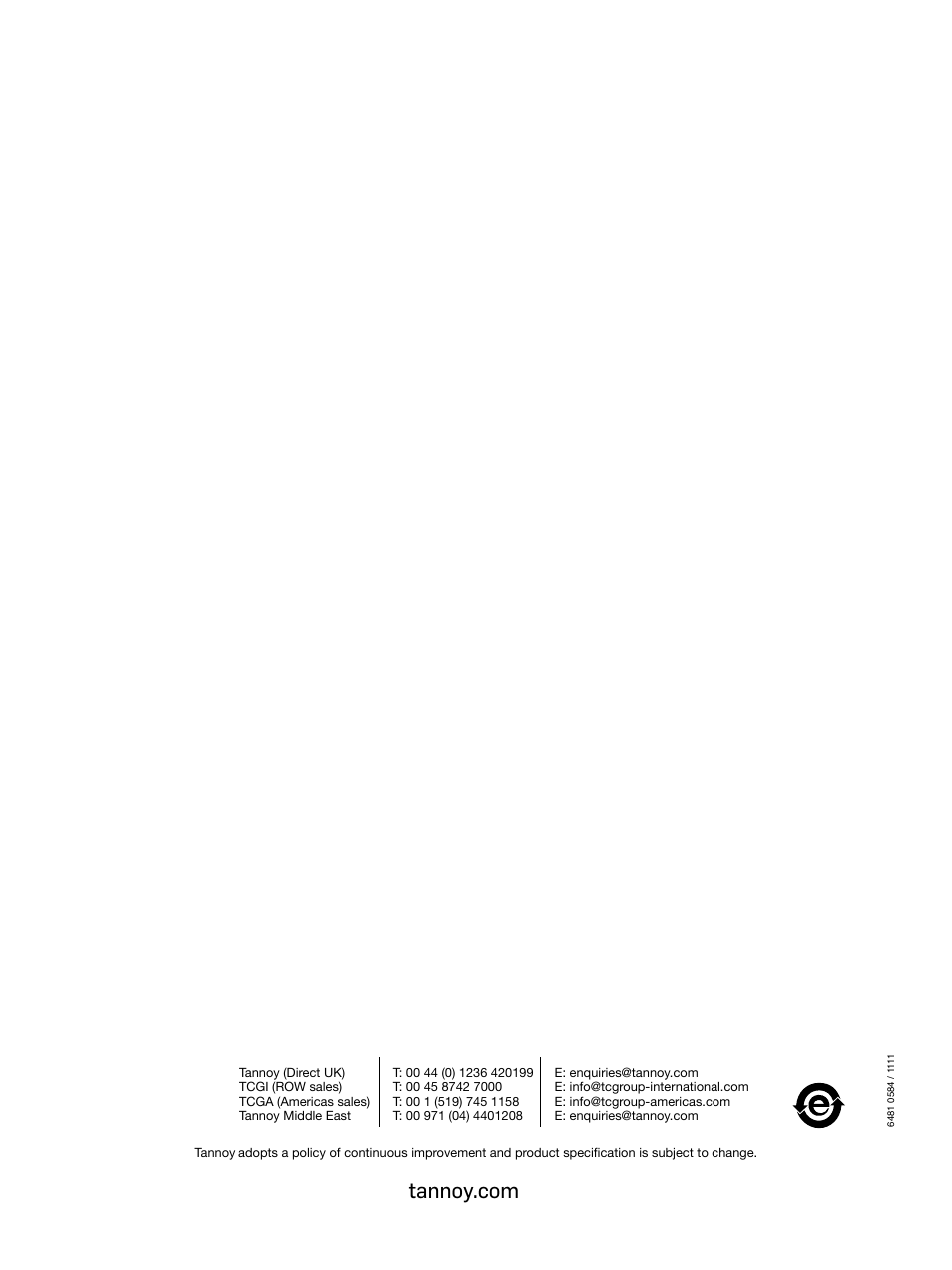 Tannoy DVS Series User Manual | Page 12 / 12