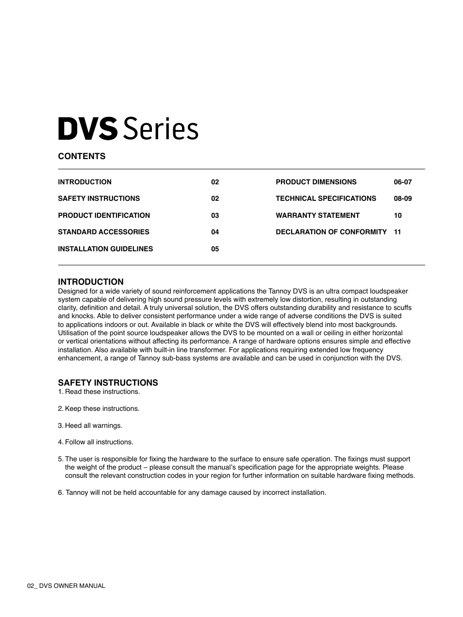 Series | Tannoy DVS Series User Manual | Page 2 / 12