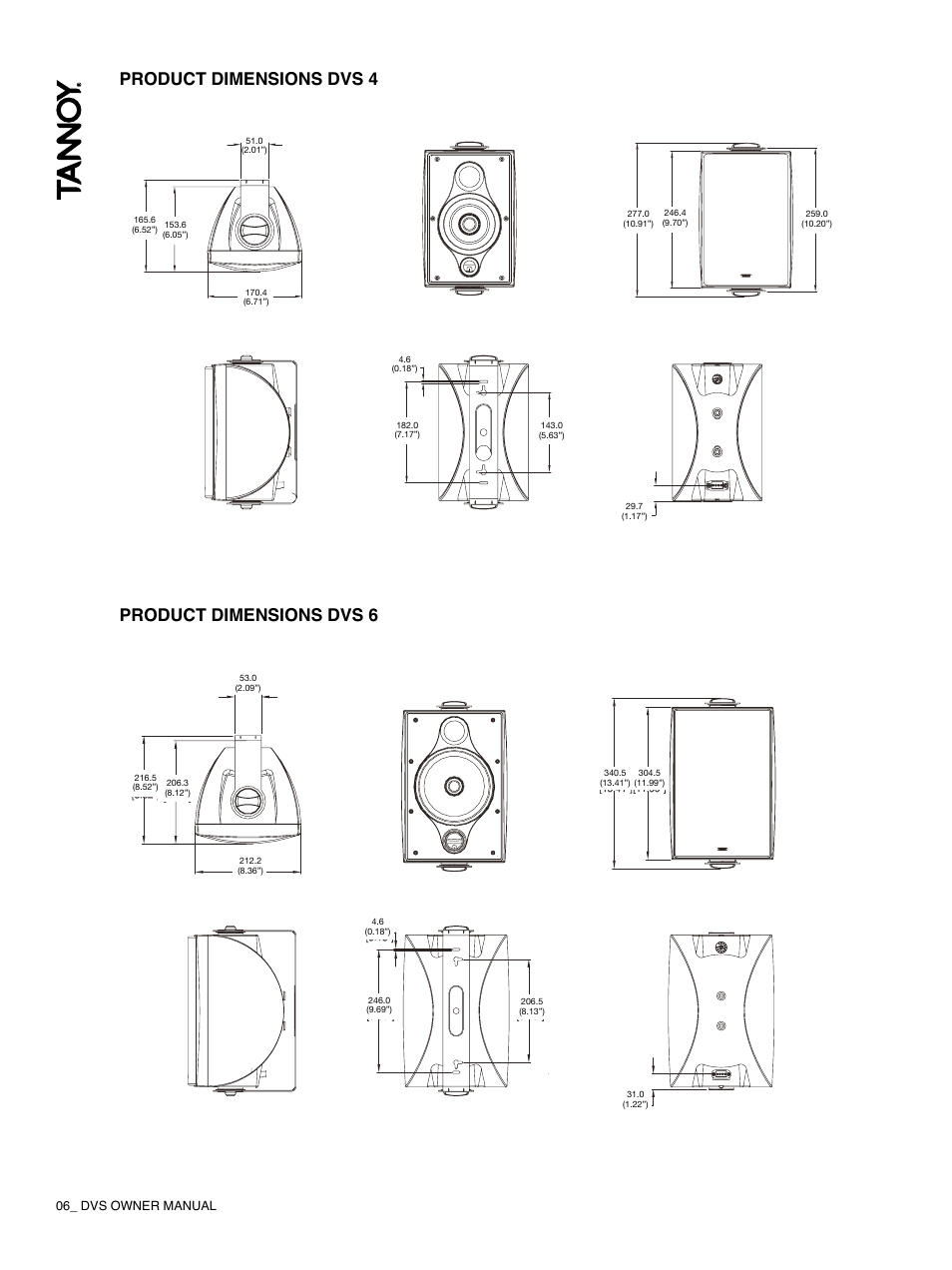 Product dimensions dvs 4 product dimensions dvs 6, 06_ dvs owner manual | Tannoy DVS Series User Manual | Page 6 / 12