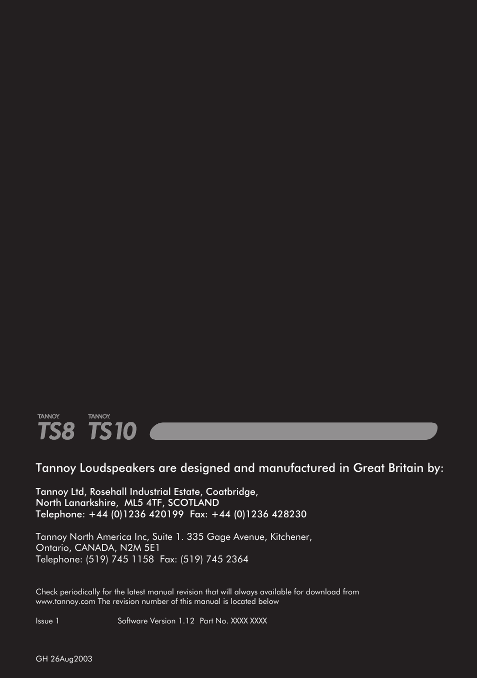 Tannoy TS8 User Manual | Page 10 / 10