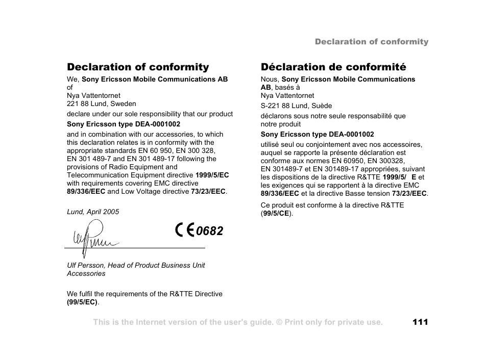 Declaration of conformity, Déclaration de conformité, Declaration of conformity 111 | Tannoy HCB-700 User Manual | Page 111 / 111