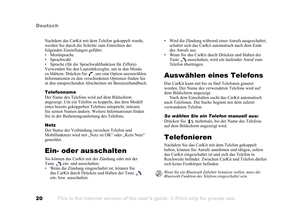 Ein- oder ausschalten, Auswählen eines telefons, Telefonieren | Tannoy HCB-700 User Manual | Page 20 / 111