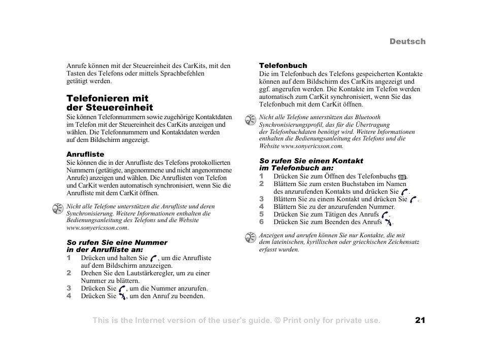 Telefonieren mit der steuereinheit | Tannoy HCB-700 User Manual | Page 21 / 111