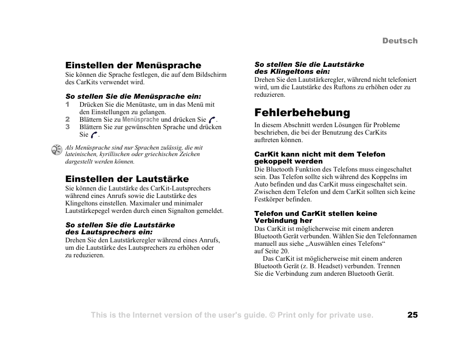 Fehlerbehebung, Fehlerbehebung 25, Einstellen der menüsprache | Einstellen der lautstärke | Tannoy HCB-700 User Manual | Page 25 / 111