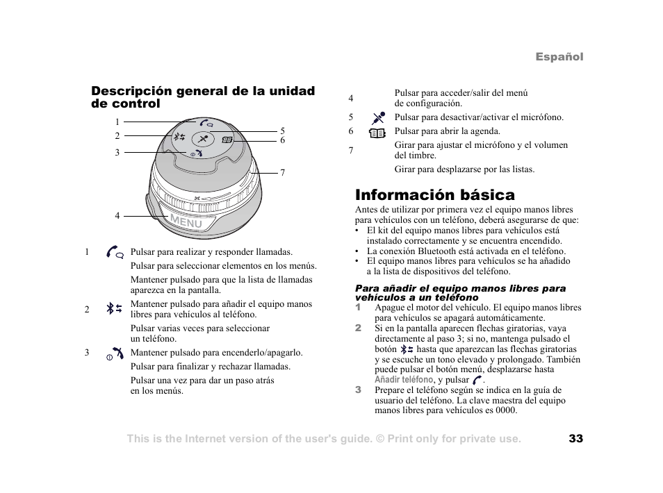 Información básica, Información básica 33, Descripción general de la unidad de control | Tannoy HCB-700 User Manual | Page 33 / 111