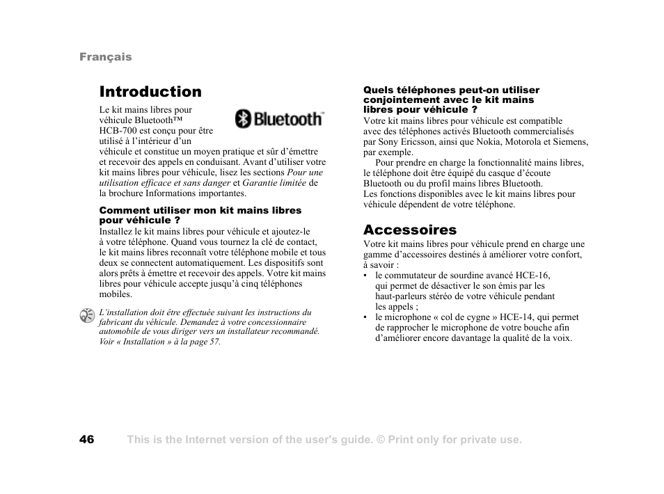 Introduction, Introduction 46, Accessoires | Tannoy HCB-700 User Manual | Page 46 / 111