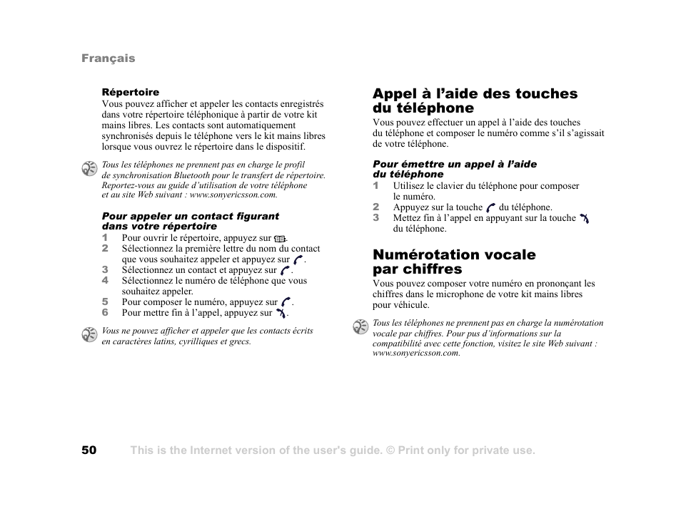Appel à l’aide des touches du téléphone, Numérotation vocale par chiffres | Tannoy HCB-700 User Manual | Page 50 / 111