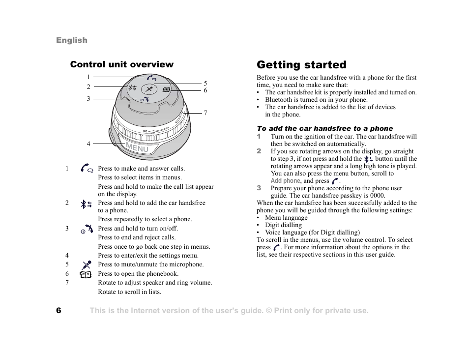 Getting started, Getting started 6, Control unit overview | Tannoy HCB-700 User Manual | Page 6 / 111