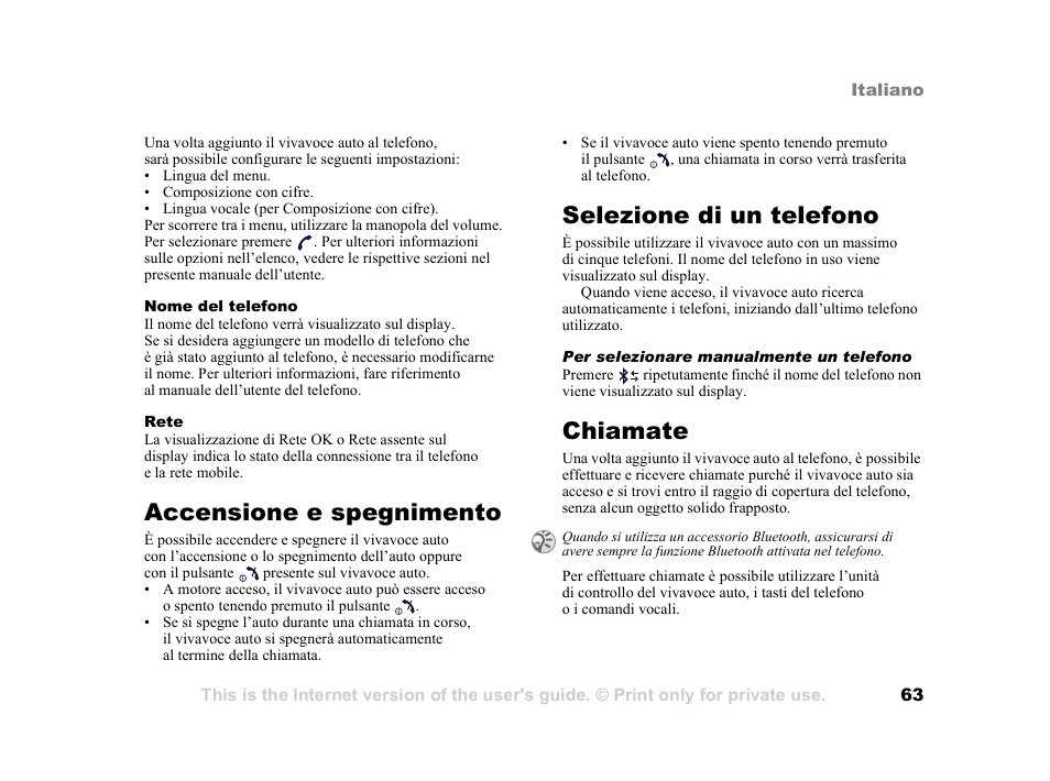 Accensione e spegnimento, Selezione di un telefono, Chiamate | Tannoy HCB-700 User Manual | Page 63 / 111