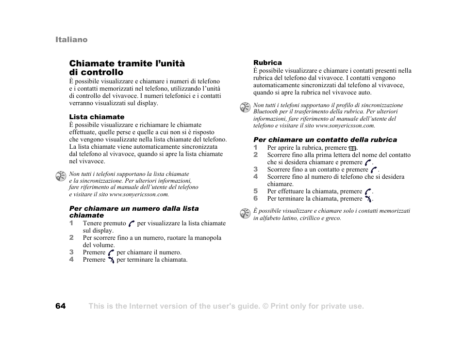 Chiamate tramite l’unità di controllo | Tannoy HCB-700 User Manual | Page 64 / 111