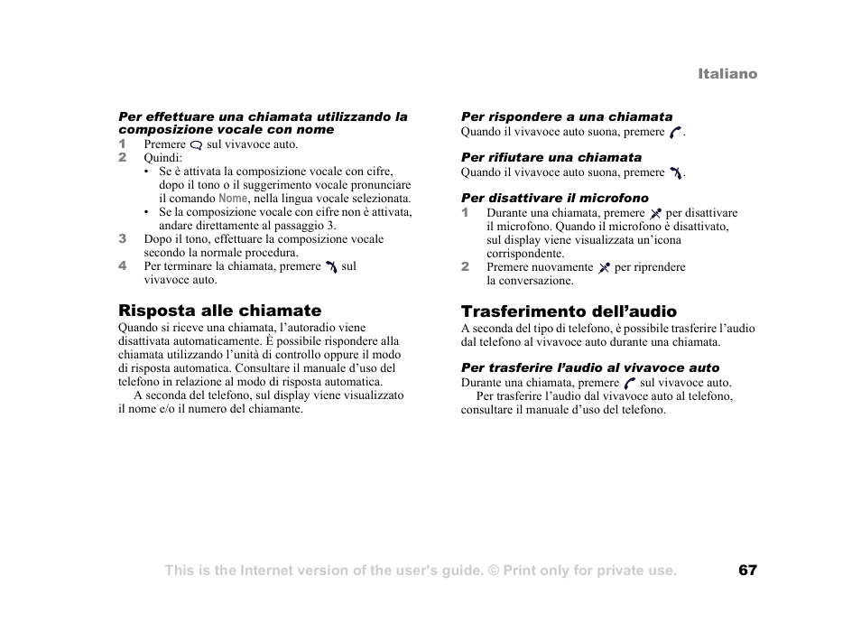 Risposta alle chiamate, Trasferimento dell’audio | Tannoy HCB-700 User Manual | Page 67 / 111