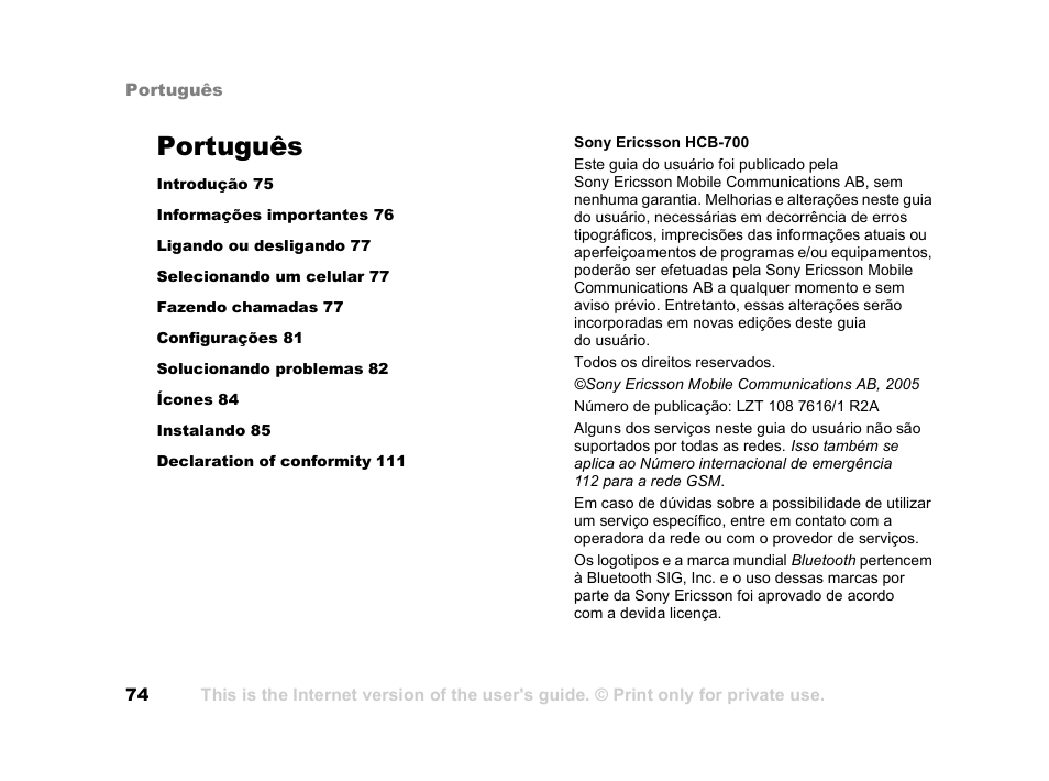 Português | Tannoy HCB-700 User Manual | Page 74 / 111