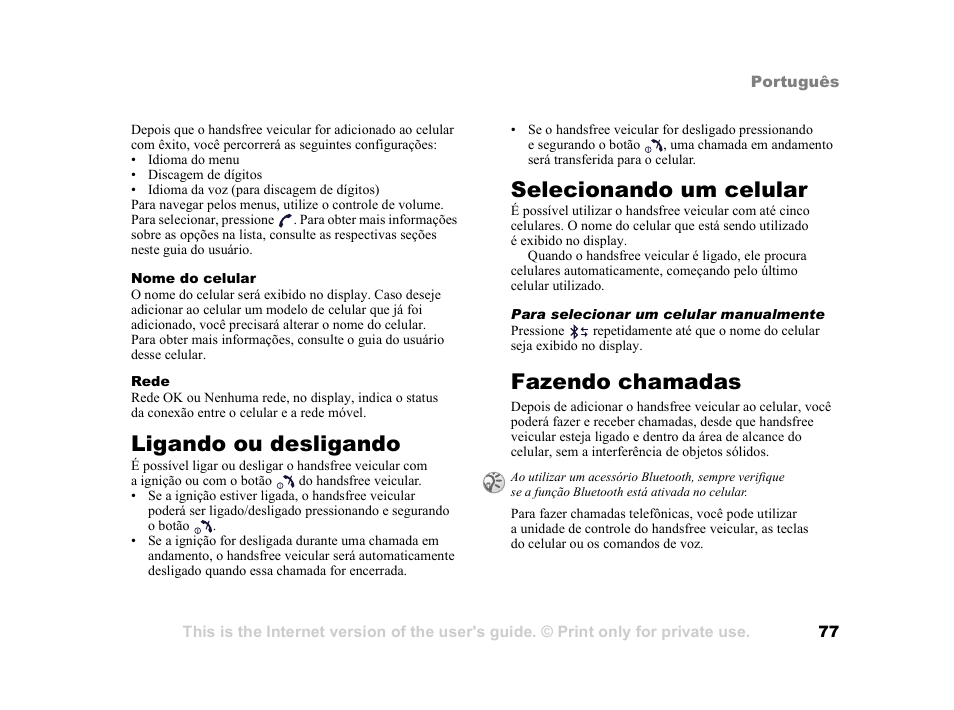 Ligando ou desligando, Selecionando um celular, Fazendo chamadas | Tannoy HCB-700 User Manual | Page 77 / 111