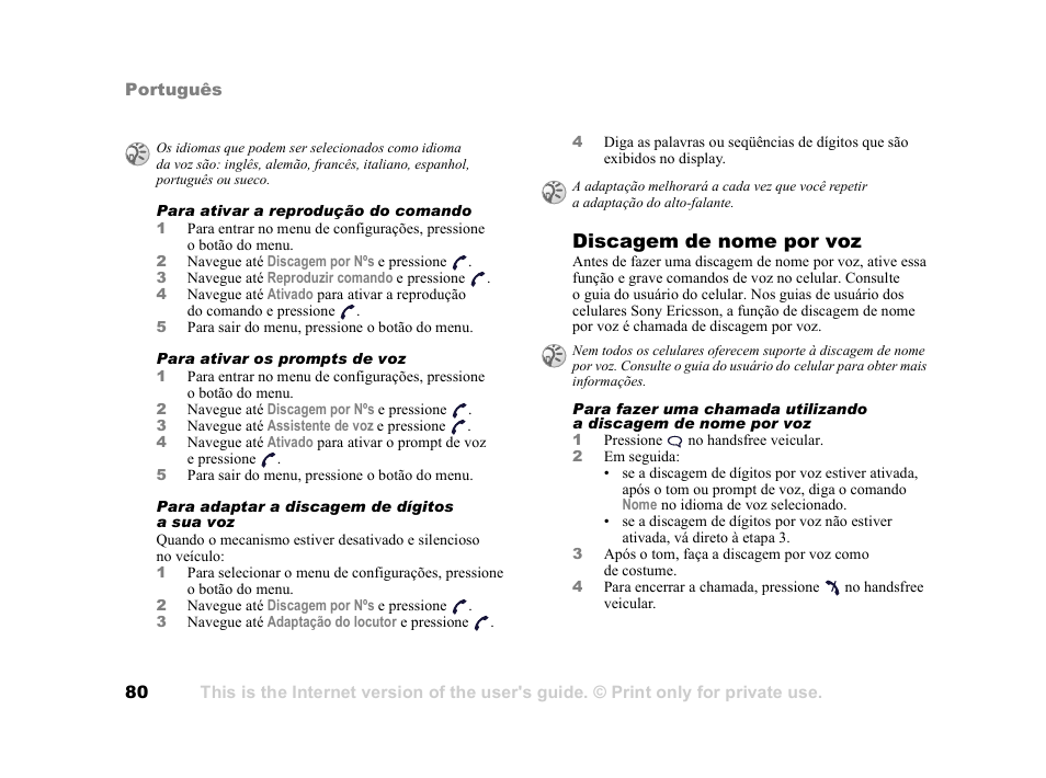 Discagem de nome por voz | Tannoy HCB-700 User Manual | Page 80 / 111