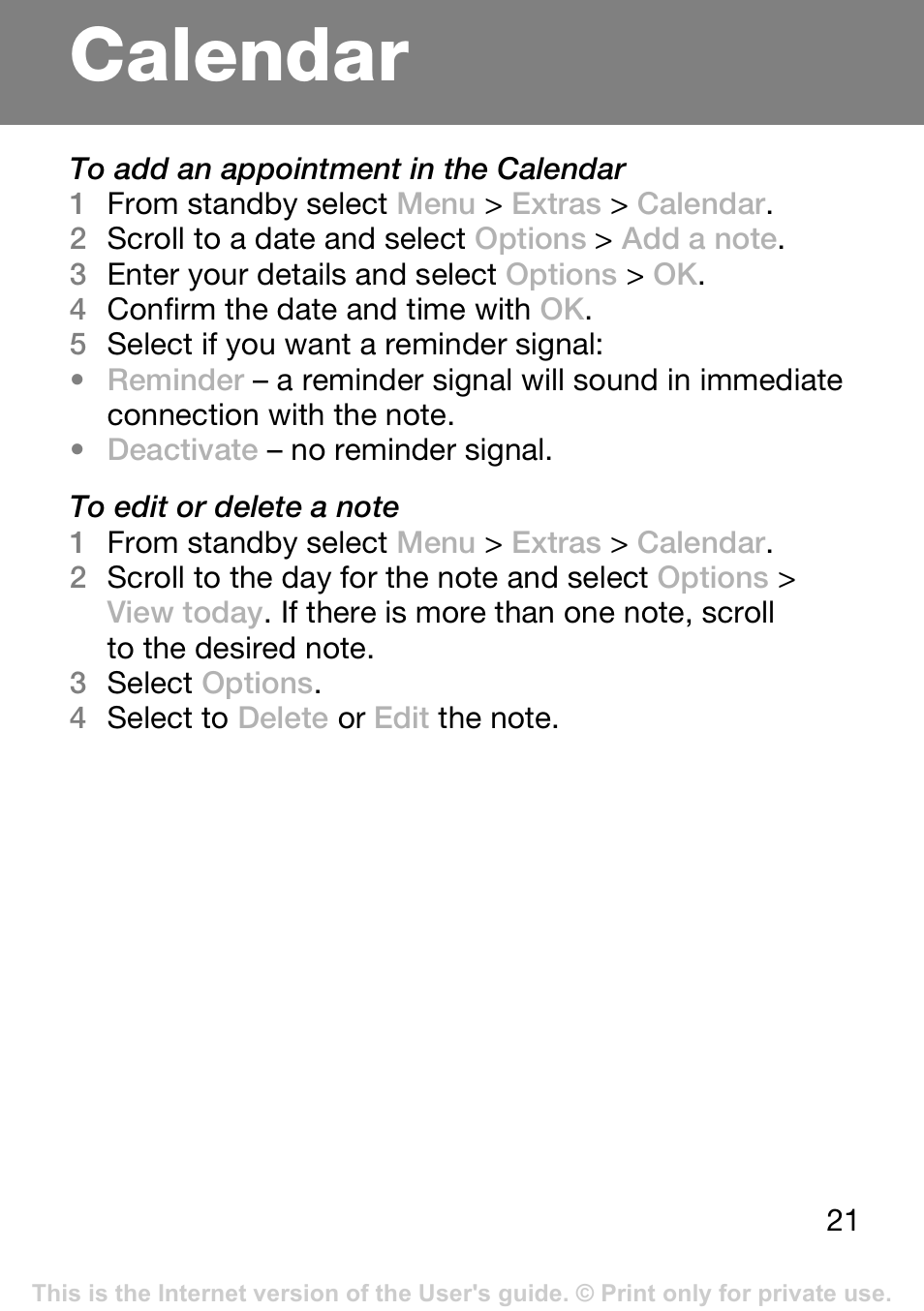 Calendar | Tannoy T250I User Manual | Page 21 / 42