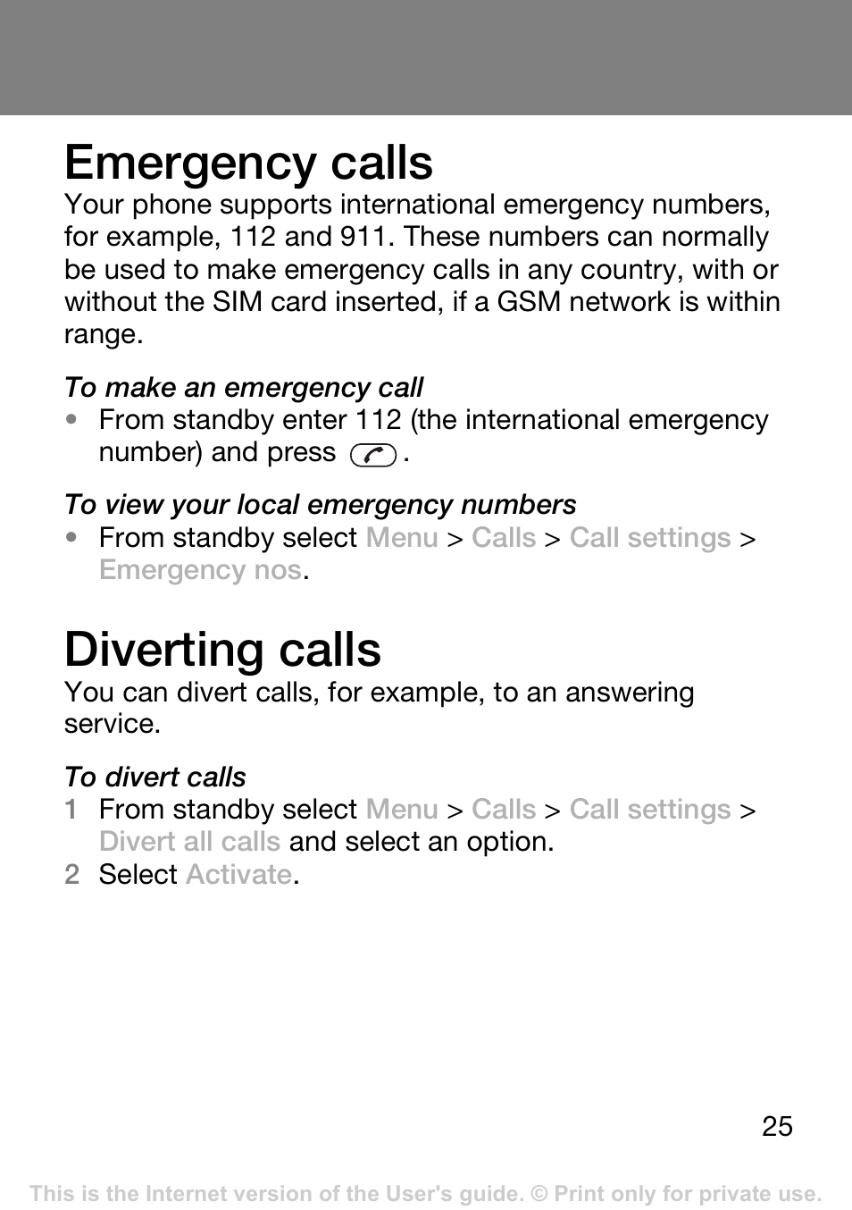 Emergency calls, Diverting calls | Tannoy T250I User Manual | Page 25 / 42