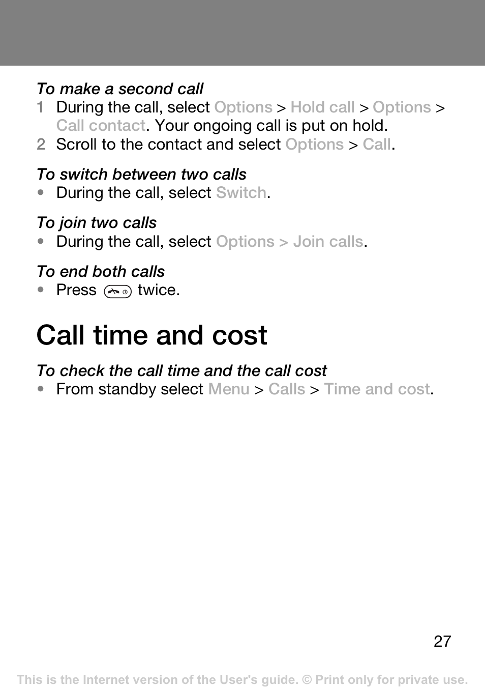 Call time and cost | Tannoy T250I User Manual | Page 27 / 42