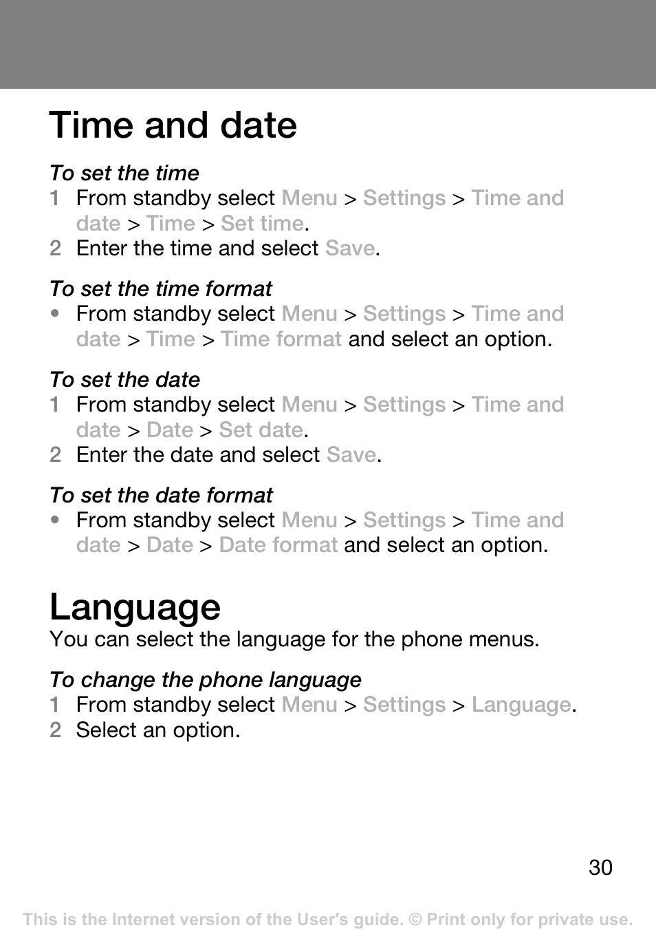 Time and date, Language | Tannoy T250I User Manual | Page 30 / 42