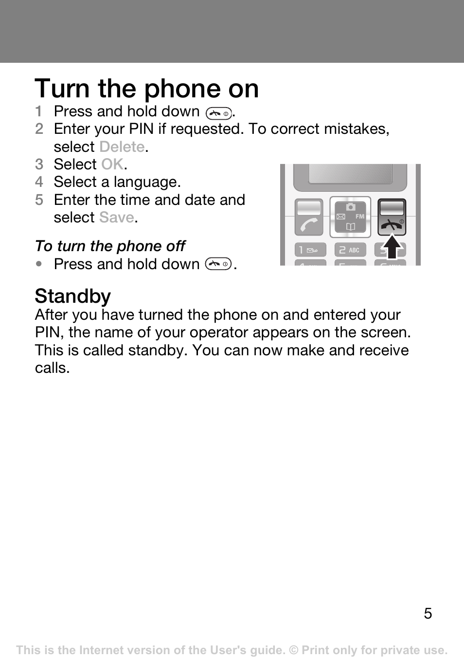 Turn the phone on, Standby | Tannoy T250I User Manual | Page 5 / 42