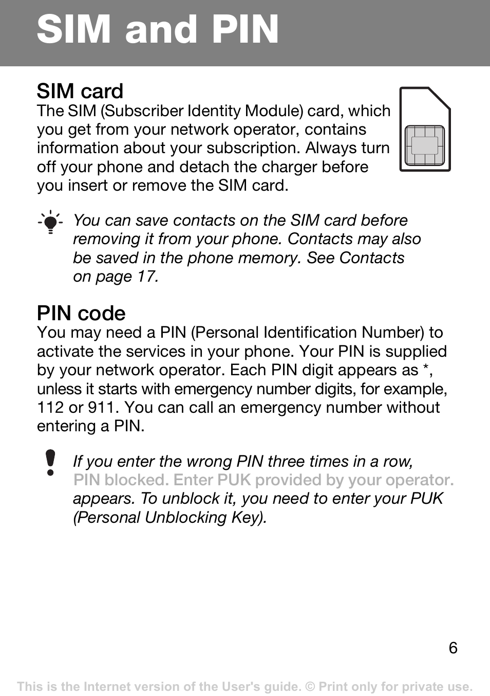 Sim and pin, Sim card, Pin code | Tannoy T250I User Manual | Page 6 / 42