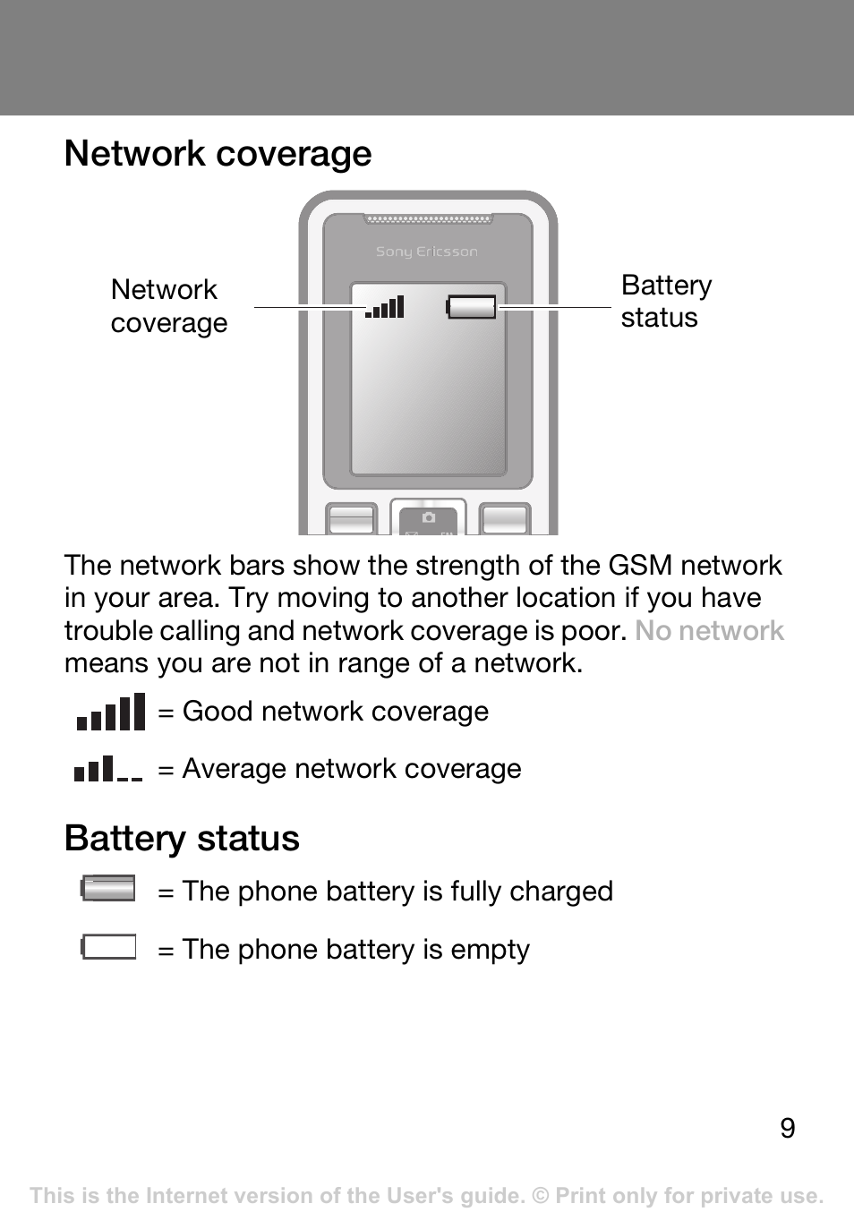 Network coverage, Battery status | Tannoy T250I User Manual | Page 9 / 42