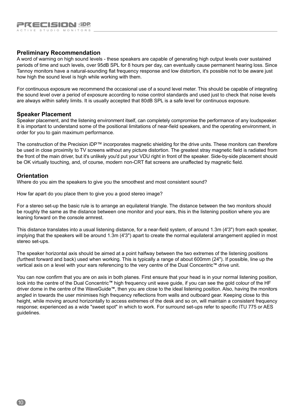 Tannoy ACTIVE STUDIO MONITORS User Manual | Page 10 / 56