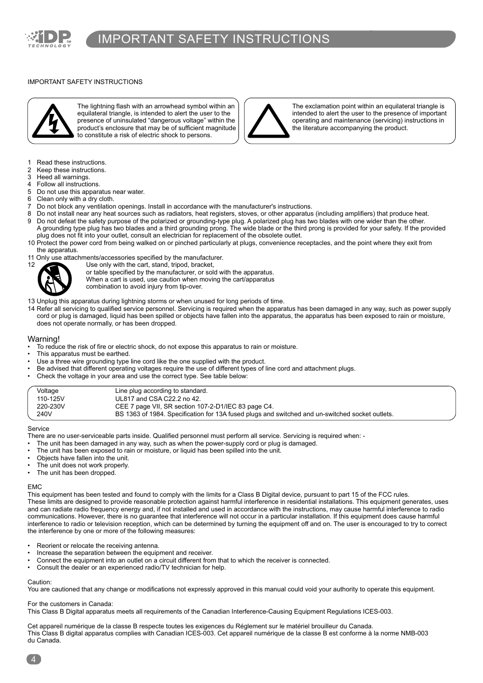Important safety instructions | Tannoy ACTIVE STUDIO MONITORS User Manual | Page 4 / 56