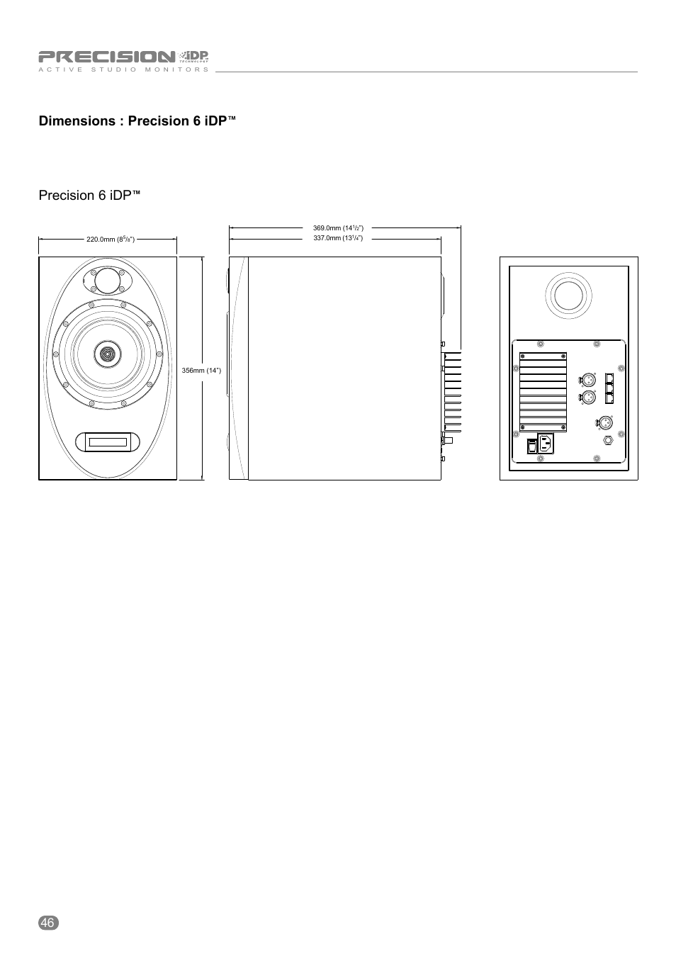 Dimensions : precision 6 idp, Precision 6 idp | Tannoy ACTIVE STUDIO MONITORS User Manual | Page 46 / 56